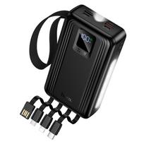 Powerbank 20000 mAh QC PD 22,5W with built-in cables USB A + USB C+ Lightning + Micro USB and two lights Hoco J173 black