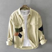Spring/Autumn Cargo Long Sleeve Shirts for Men New Fashion Streetwear Causal Overshirt Double Pockets Stitching Shirt Pure Cotton Men Clothing M