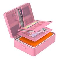Fireproof File Organizer with Lock Document Box Waterproof Safe Storage Box for Important Documents Files and More rožinė