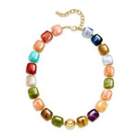 Chunky Beaded Necklace Square Resin Choker Necklace for Beads Necklace Bohemian Women Holiday Summer Vacation Beach A