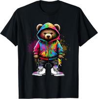 Hip Hop Teddy Bear Colorful Urban Rap Music Breakdancing T-Shirt S įvairiaspalvis