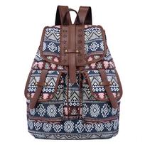Etninio stiliaus retro raštuotas kuprinė drobės moteriška rankinė madinga ir personalizuota kelioninė raišteliu užtraukiama maža kuprinė KTY
