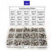 1PACK/500pcs 304 stainless steel pan head hexagonal machine screw, round head screw nut set 500PCS