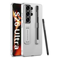 GKK Itin plonas dėklas telefonui su vietomis rašikliams ir rašikliu-stylusu For Samsung Galaxy S26 Ultra 5G sidabras