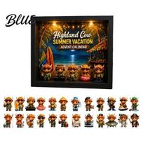 Advent Calendar with Highland Cow Figures Summer Vacation 2026 24 Days Mini Cattle Figurines Camping Theme Collectible Toys Countdown LED Light Frame juoda