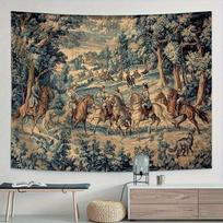 Senovinė Europos medžioklės gobelenas Viduramžių raitelis ant arklio Miško scena Sieninė dekoracija Retro namų svetainės dekoras 150X200CM