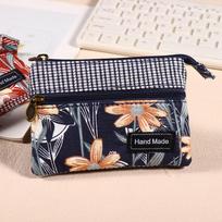 New Printed Fabric Money Bag Double Zipper Ethnic Style Coin Purse Wallet Women Girls mėlyna