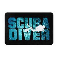 Scuba Diver Print Doormat Black Blue Water Texture Printed Polyester Machine Washable Cold Water Only 80x50cm 40cm x 60cm blue