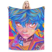 Anime Jinx Arcane Super Soft Blanket 3D Print Picnic Plush Throw Blanket Fashion Bedroom Flannel Bedspread Sofa Bed Cover 75x90cm blue