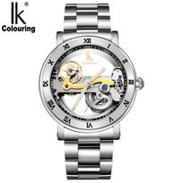 IK Colouring 98399G Luxury Automatic Selfwind Man Watch Mechanical Skeleton Stainless Steel Leather Wristwatch Relogio Masculino IK Colouring 98399G