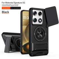 Skirta Motorola Signature dėklas Moto Signature 5G dangtelis Magsafe magnetinis sulankstomas laikiklis Karinio lygio šarvuotas kameros apsaugos dangtelis Motorola Signature black