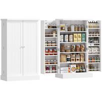 Virtuvinė spintelė, laisvai pastatoma daugiafunkcinė virtuvės sandėliuko spintelė su reguliuojamomis lentynomis, balta 60 x 30 x 104 cm