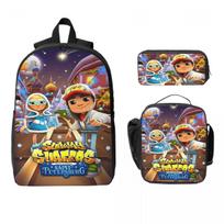 3Pcs Subway Surfers School bags Set for Kids Pencil Boxes Backpack Sets with Lunch Box For Primary School Students Daypack black
