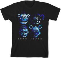 FNAF Sister Location Character Masks Black T-shirt XXL blue