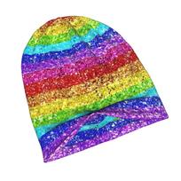 Rainbow Glitter Drawstring Bag Lightweight Gym Sports Fitness Training Outdoor Travel Gift Idea Adult Fashion Beanie That Transitions Effortlessly fro One Size