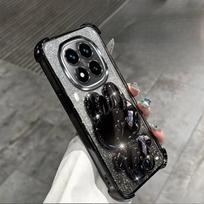 Redmi Note 14 Pro dėklas su veidrodiniu laikikliu, blizgučiai, atsparus smūgiams dangtelis skirtas Xiaomi Redmi Note 14 15 Pro Plus 15 15C 14C 4G 5G Redmi Note 15 Pro 5G black