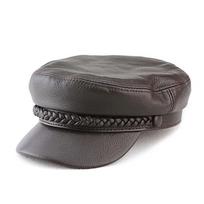 Unisex Fashion Sheepskin Leather Flat Top Duckbill Cap for Fall/Winter XL Adjustable (58-59CM) tamsiai ruda spalva