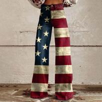 Wide Leg Flare Jeans For Women With Pockets Baggy Pants Vintage Floral Print High Waisted Loose Pant L smėlis