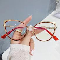 54843 Women Classic Anti-Blue Light Glasses Frame Spring Hinge Fashion Cat Eye Metal Optical Frames Computer Glasses raudona
