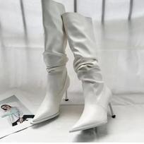 Seksualūs žieminiai moteriški aukštakulniai batai Madingi smailia nosimi Stileto kulno ilgaauliai moteriški Elegantiški batai aukštakulniai Batai Botas De Mujer 35 balta