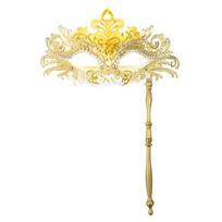 Išgalvotas vakarėlio metalinis maskaradas su rankena, pusės veido venecijietiškas maskaradas su cirkoniais moterims, vyrams, išleistuvėms, baliui, Mardi Gras maskarado vakarėliui beige