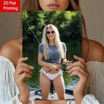 DORA Tin Sign Vintage Metal Wall Art x Fishing Scene Woman Home Decor Kitchen Gift 20x30cm（7.8x11.8inch）