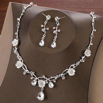 Creative Fashion Flower Crystal Costume Jewelry Rhinestone Choker Necklace Earrings Set For Women Tiaras Crown Wedding Jewelry sidabras