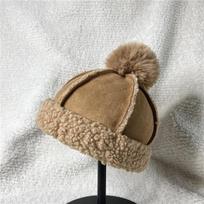Lamb wool warm hairball melon hat winter suede couple plush hat women average size chaki