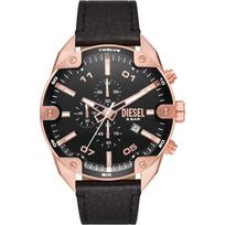 Diesel Vyriškas 49 mm nerūdijančio plieno chronografo laikrodis su dygliukais ir odiniu dirželiu, juodas
