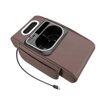 5-in-1 Car Armrest Organizer with Tissue Cup Holder USB Charging Port Ambient Light Car Interior Storage Booster Pad for Most Vehicles Portable Car ruda