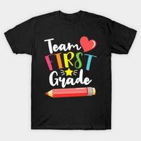 Men Black Print T-shirt Team First Grade Cute Back To School Gift For Teachers And Students No-Cut Heat Transfer Print Cotton Tshirt 2XL juoda