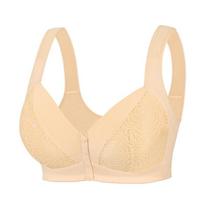 A-G cup 34-50 super large size bra European and American sizes without steel rim vest type large cup lace front buckle underwear 34/75A【S】 beige