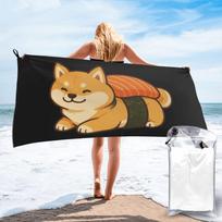 Sushi Cute Shiba Inu Dog Beach Towel Soft Microfiber Quick Dry Absorbent Quick Towels For Bath W30*H60(CM) beige