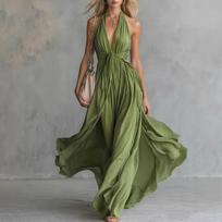 Loose Fit Plus Size Vacation Maxi Dress V Neck Shirt Dress Striped Summer Long Dress with Relaxed for Women S žalia