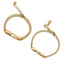 2pcs/set Titanium Steel Manufactured Mobius Couple Bracelet Customized Name Date Carved Bracelet Male and Female Jewelry Gifts Leave message to us&adjustable beige