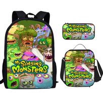 Monster Singer Elementary School Bag Three-Piece Nylon High Quality Printed Backpack Breathable Backpack pencil case