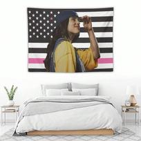 1PC B-Billie E-Eilish American Flag Tapestry American Flag Idol Design Durable Dormitory Party Gift Wall Decoration 100X70CM white