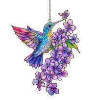 Paukščio gaudyklė nuo saulės Vitražinis kolibris Langų pakabinamas ornamentas namų sienų sodo dekorui Dovanos paukščių mylėtojams 15x15cm blue