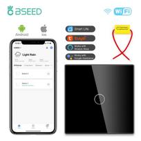 BSEED 1/2/3Gang Wifi Touch Light Switches Tuya Smart Life Alexa App With EU Sockets Power USB Ports Capacitor Included Black EU standard black