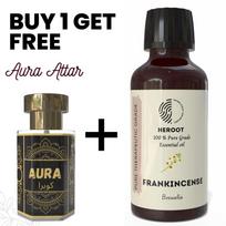 Frankincenso eterinis aliejus 10 ml aromaterapijai ir namų kvapui, gaukite 1 nemokamą 6 ml Attar – Aqua AQ, Dubai Oud, Aura, White Oud beige