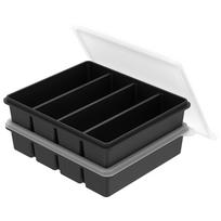 2Pcs Silicone Freezer Tray With Lid Food Molds Ice Cube Tray Silicone Freezer Container Freeze Store Soup,Sauce,Broth,Leftovers black