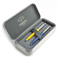 Parker Jotter Originals Yellow ir Blue Tušinukų dovanų rinkinys su metaliniu dėklu