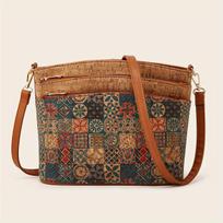Vintažinis gėlių raštas Crossbody krepšys, moteriškas medžio žievės raštas piniginė Etninio stiliaus pečių krepšys