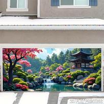 2D Japoniško Pagodos Sodo Krioklio Fonas Zen Klevų Tvenkinio Peizažas Garažo Durų Dekoravimo Vėliava 47.2x31.5inch/120*80cm white