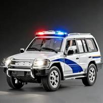 1:18 Mitsubishis Pajero Suv Alloy Car Model Diecast Metal Police Off-Road Vehicle Model Sound Light Simulation Kids Toy Gift gray