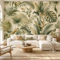 Vintažiniai tropinių palmių lapų sienų tapetai, neutralus botaninis džiunglių dekoras svetainei, miegamajam, ne lipnūs 100X150CM beige