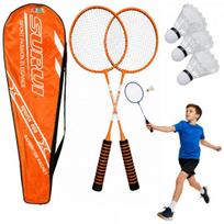 LEAN Toys Badmintono rinkinys, 3 raketės, skraidukai, oranžinis dėklas