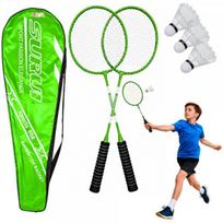 LEAN Toys Žalios spalvos badmintono rinkinys: raketės, 3 skraidukai, dėklas