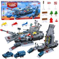 LEAN Toys Karinis rinkinys Lėktuvnešis Karinė bazė Naikintuvai Transporto priemonės Šviesos S
