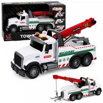 LEAN Toys Baltas statybinis sunkvežimis su reguliuojamu kranu, šviesomis ir garsais, 1:14